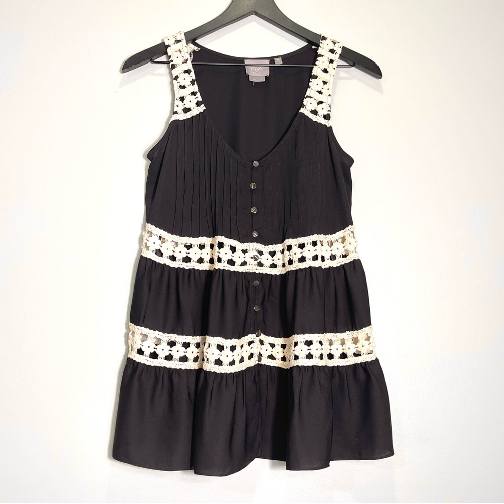ANTHROPOLOGIE VANESSA VIRGINIA Melisande Tank Top Crochet Accents Black Size 2